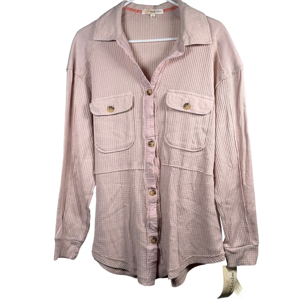 Rewind Waffle Knit Top Women's Medium Light Pink Long Sleeve Button Up NWT Boho